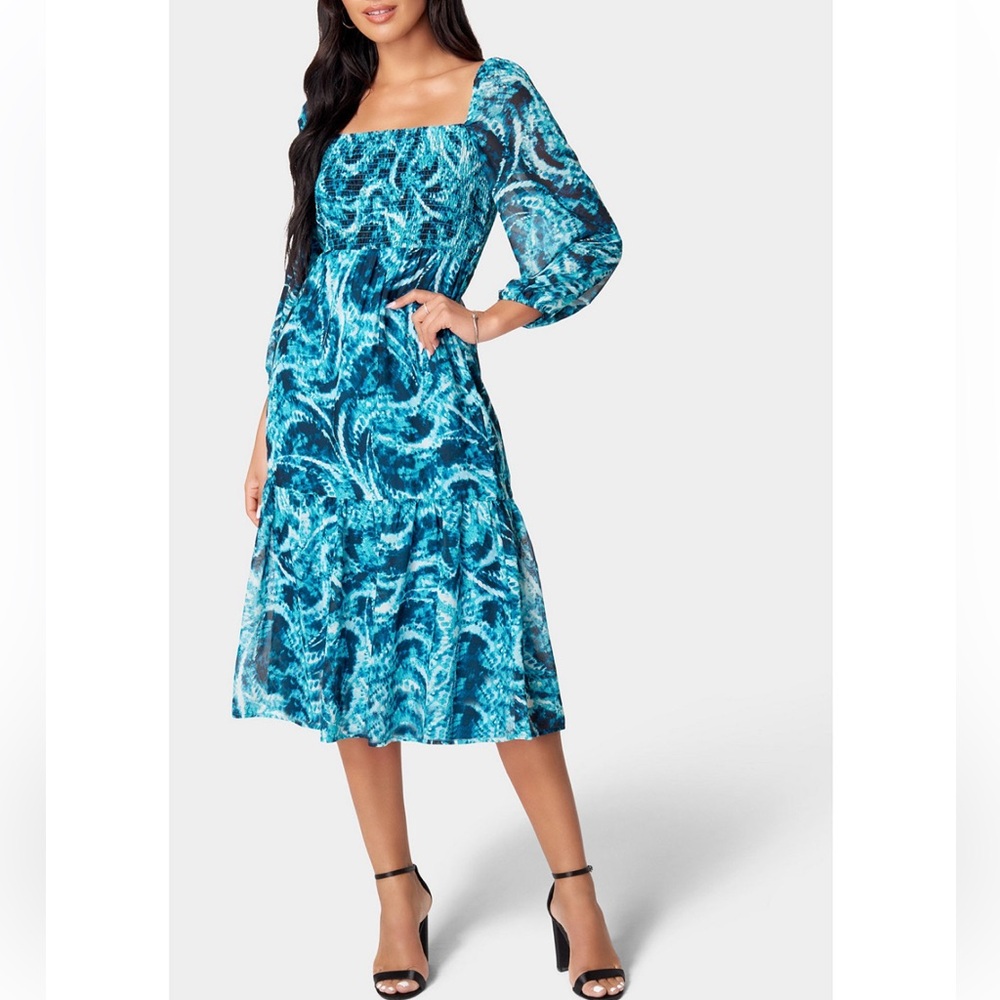 Bebe Printed Chiffon Midi Dress